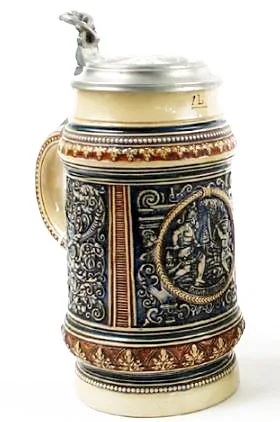 REINHOLD-MERKELBACH GERMAN STONEWARE BEER STEIN, in relief